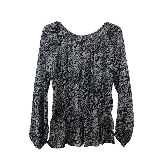 Ellen Tracy Womens Blouse Small Black Animal Print Gathered Peplum Silky Keyhole - Picture 10 of 10